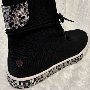Bernie Mev high top fabric upper sneakers with silver/black sparkle accents!